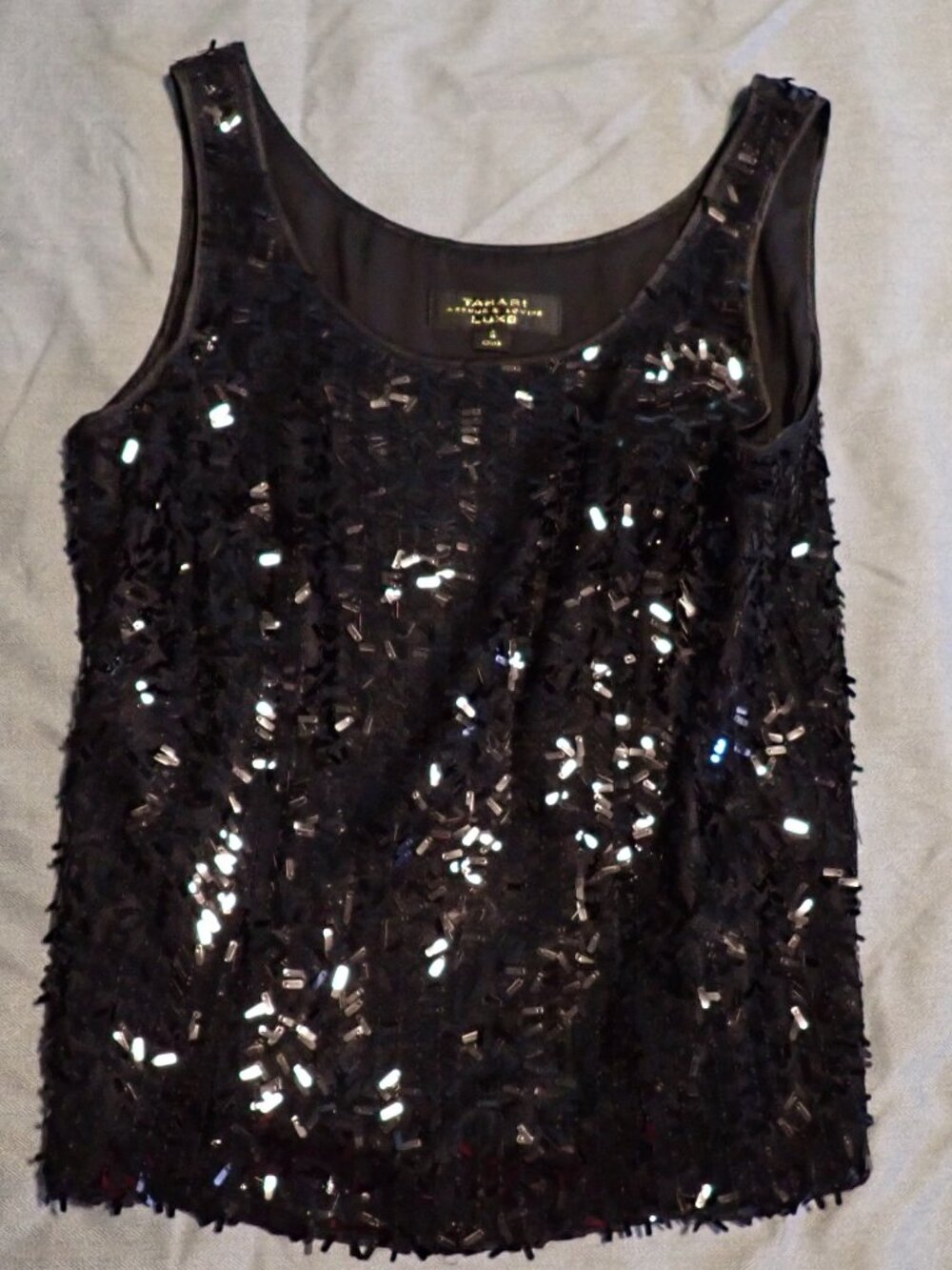 Tahari Arthur Levine Luxe Elegant Black Sequin Tank Top - NWOT